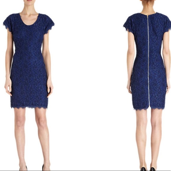 Navy blue lace DVF zipper back Wanda dress size 6 - Picture 2 of 4